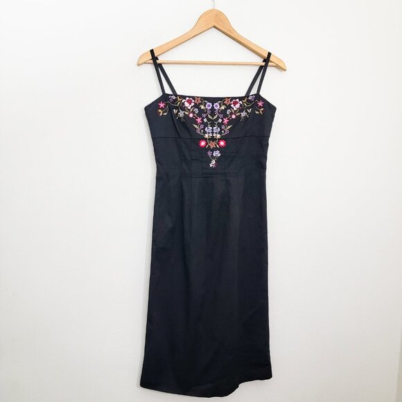 Vintage 90s Y2K Betsey Johnson Floral Black Midi Dress 8